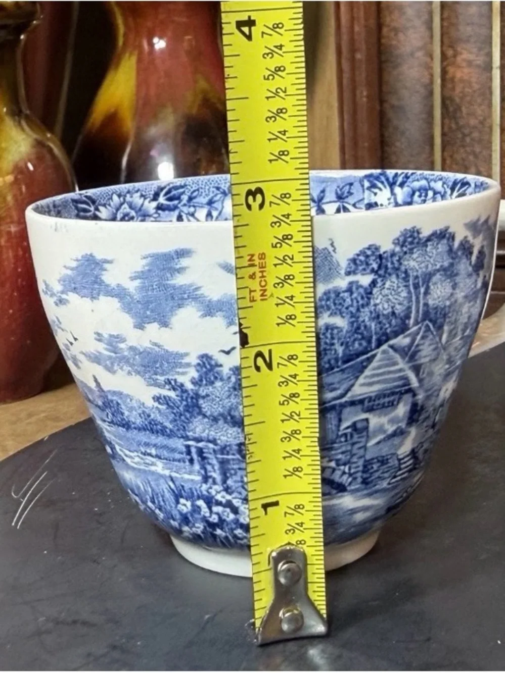 Vintage 1950s Salem English Village Blue Transferware Teacup & Saucer England